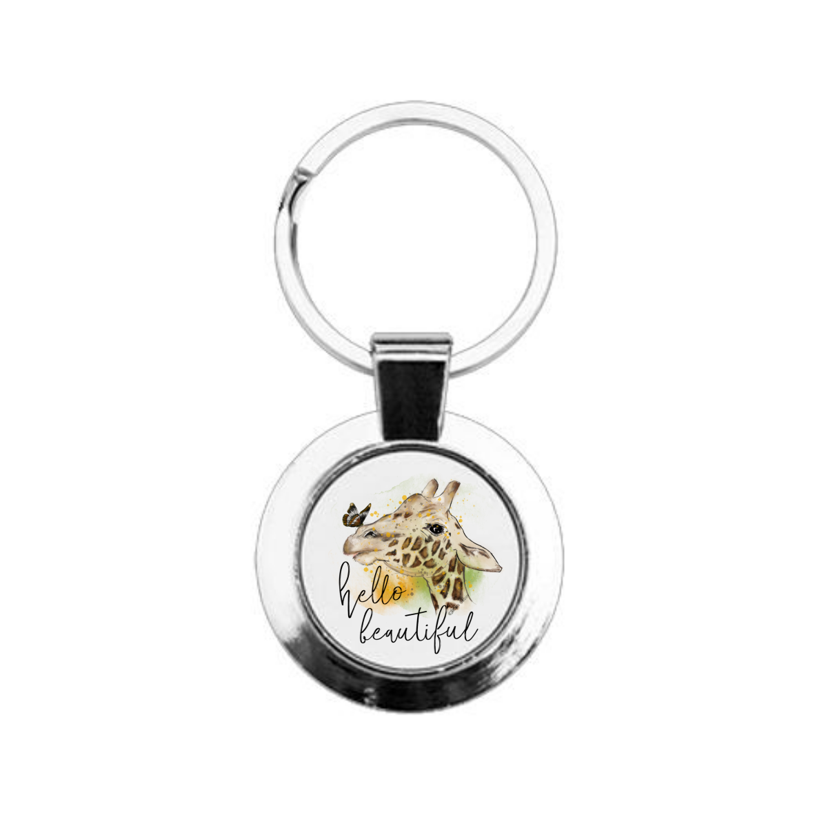 Giraffe Round Keyring - Hello Beautiful, Giraffe Keyring